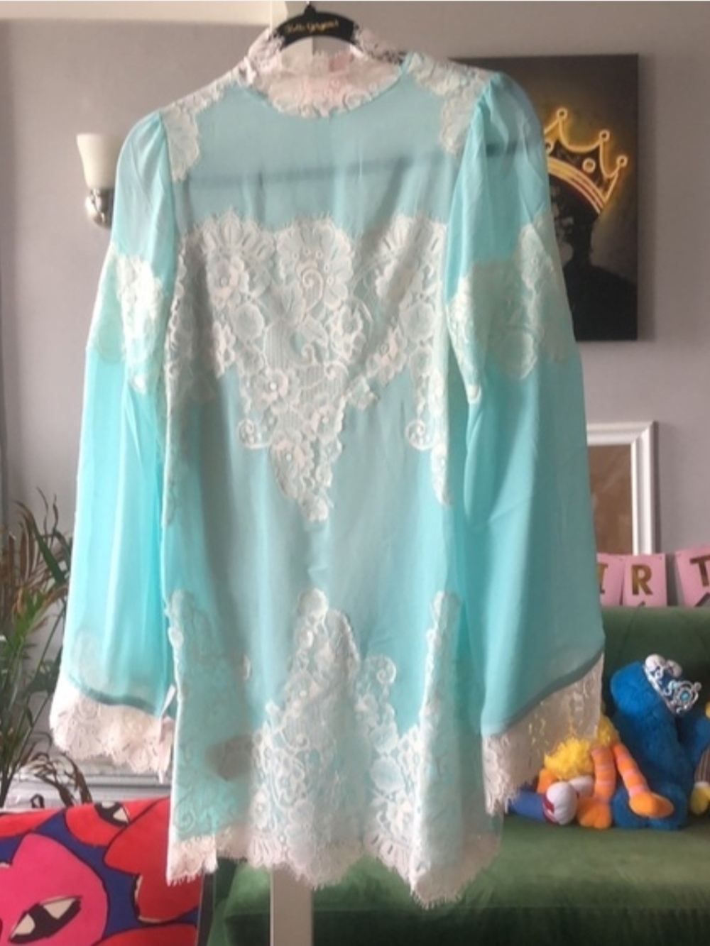 We Are Hah Aqua Lace Dress with Ivory Appliqué